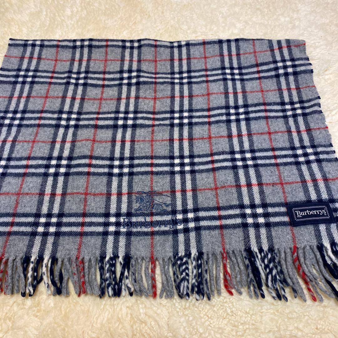 美品　バーバリーBurberrys　ウールひざ掛け　ブランケット　グレーチェック