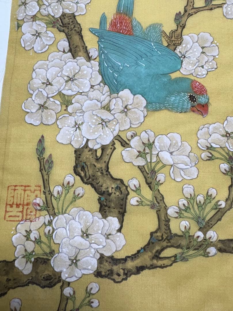 梨花鸚鵡図　水墨画　肉筆絵画　宋画　模写