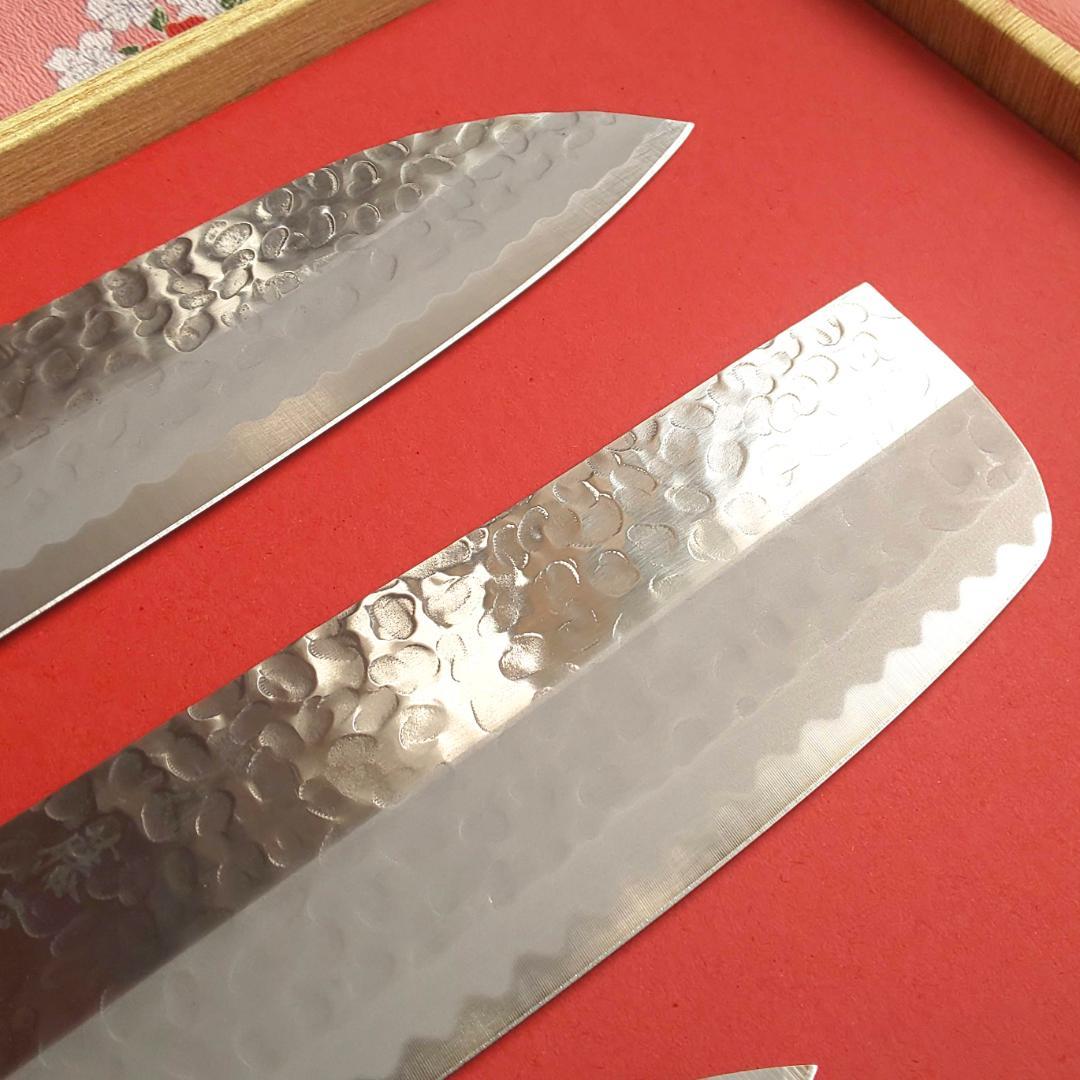 【贈り物に！】関藤平 鎚起 三徳・菜切り・小出刃・ペティナイフ ４本セット