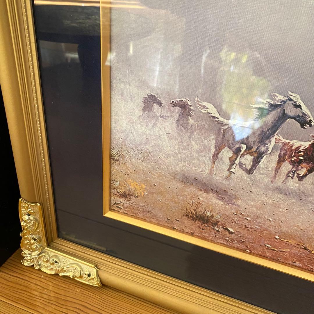 荒野の群馬 ペーテル・ニコライ・アルボ 馬 油彩画 油絵複製画 額付き