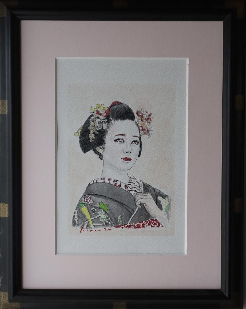 【真作】『静の舞』　 ※京都の舞妓 水彩手描き1点物。（水彩防カビ保護ワニス済）