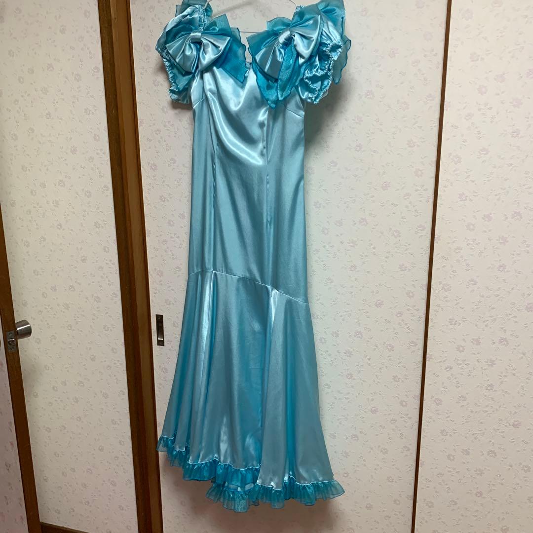 水色フラダンスドレス 大きなリボン付き