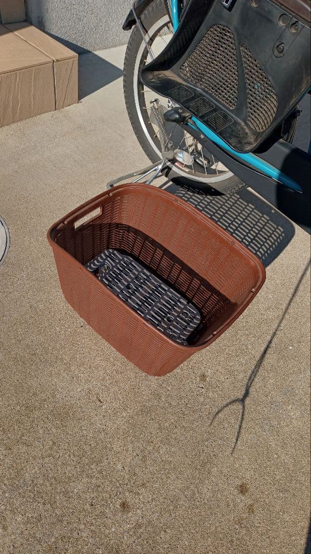 青色 自転車 チャイルドシート付き