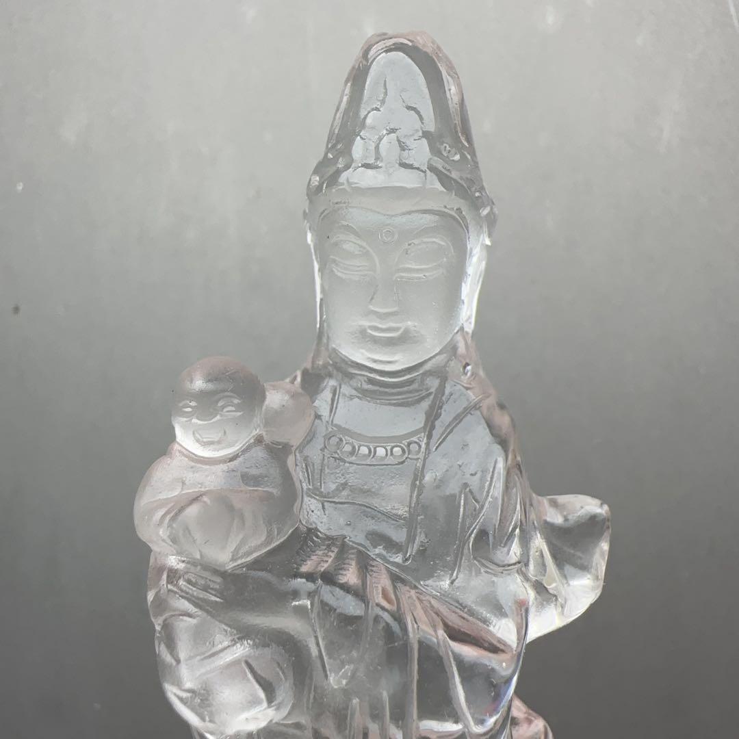 天然石 水晶の觀音様　置物　彫り物F.76