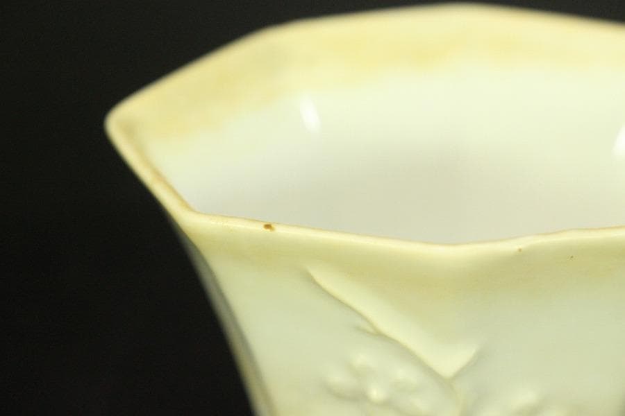 中国美術 白磁 梅花紋 八方 碗 一対 煎茶(HA500)