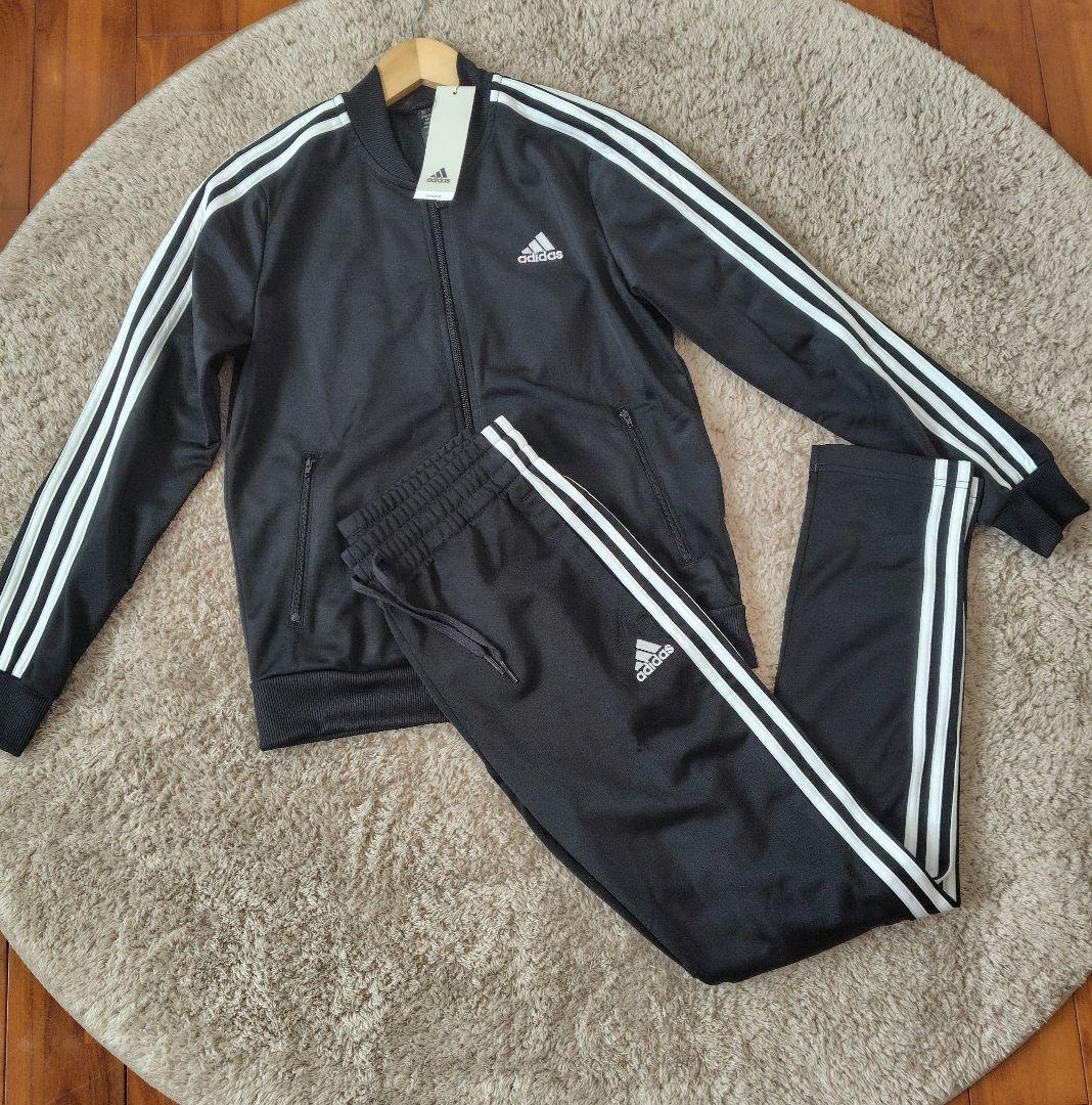 adidas レディース未使用タグ付きブラックジャージ上下セット【Ｌ】