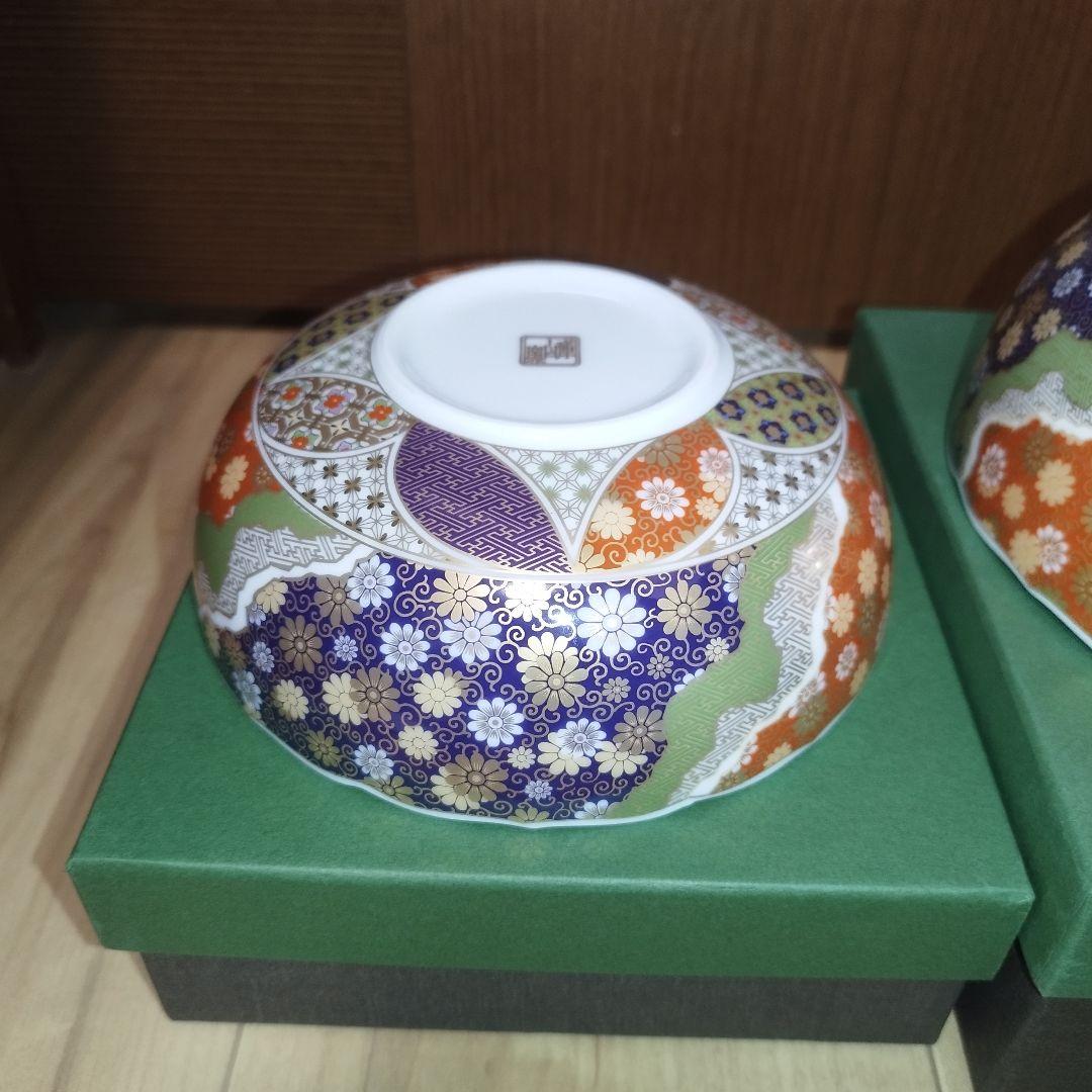 【未使用】前畑陶器　庫山窯　金彩七宝紋　菓子鉢　2点セット