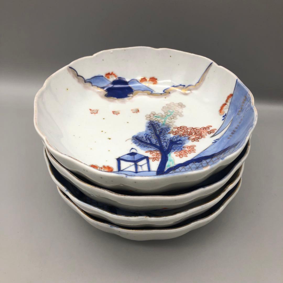 明治旧家蔵出し古伊万里富士山金彩鉢ボウルなます皿15cm4個アンティーク食器