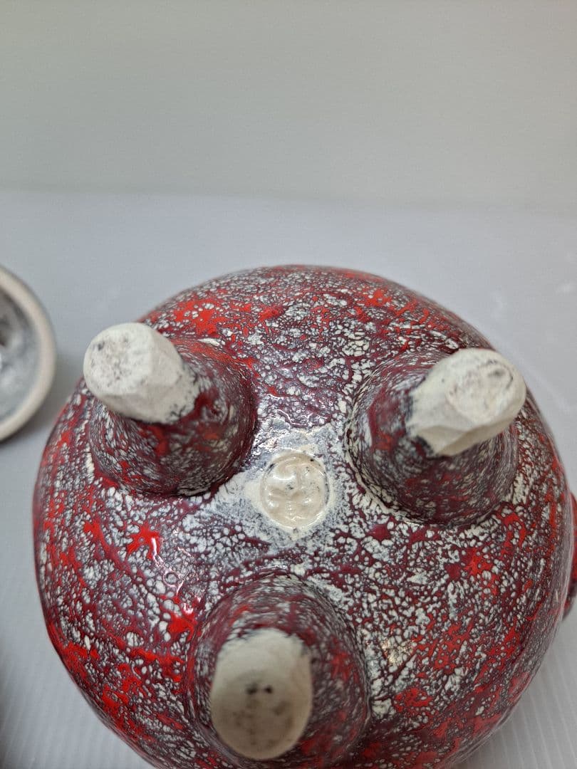 美品 未使用 箕面焼 二代松田箕山 獅子付き 耳付き 三ツ足香炉 茶道具 共箱