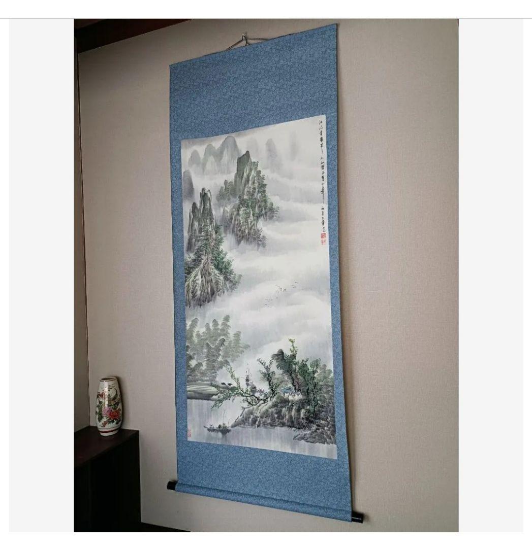美品 初夏漓江画 龍脈 山水画 中国掛け軸 美術工芸品