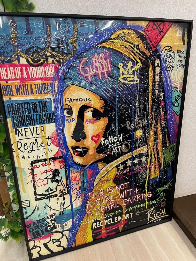 水晶絵　フェルメール　真珠の耳飾りの少女　アートパネル　クリスタル　立体　絵画