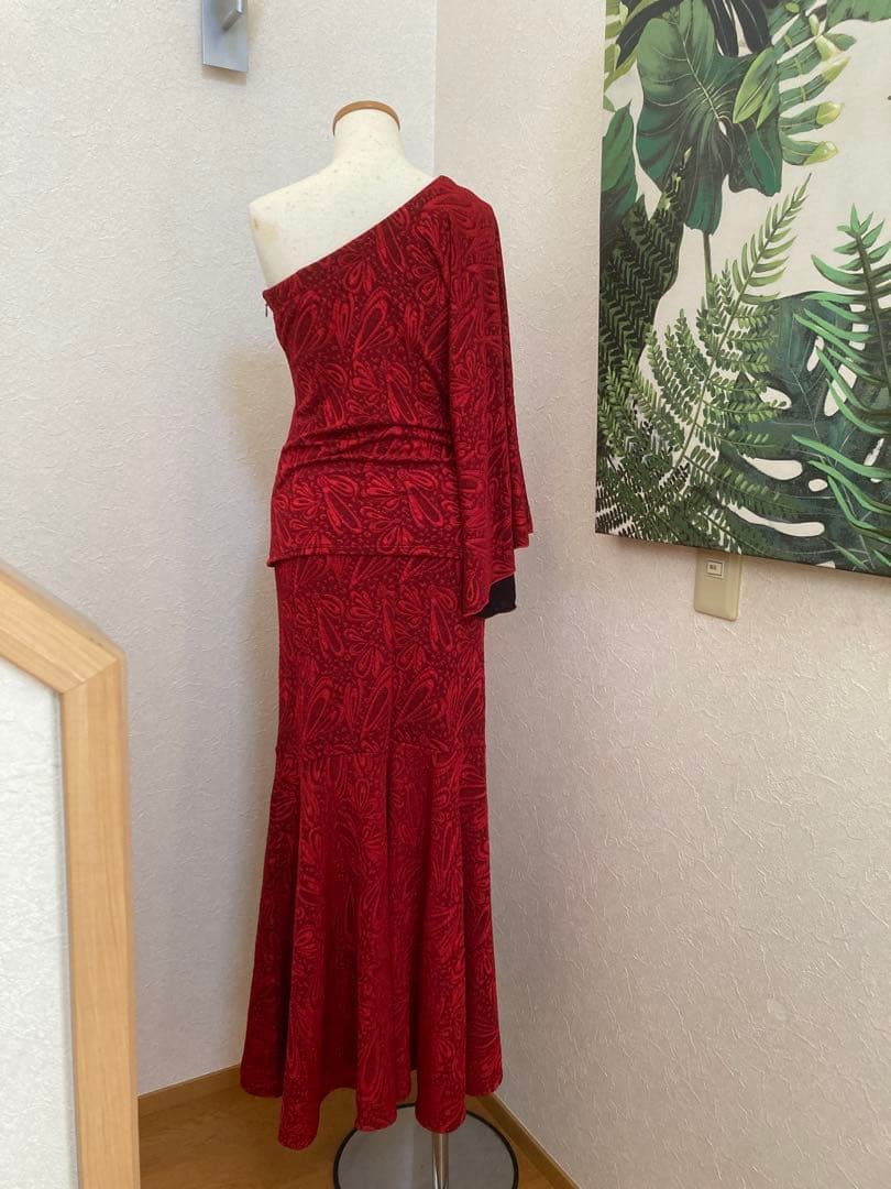 【美品 マウナロア フラダンス 衣装】ドレス　ワンショルダー　赤