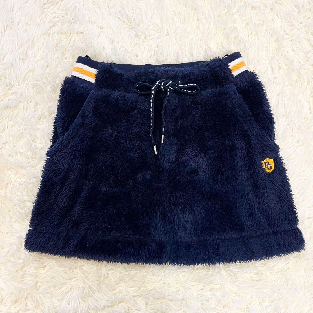 極美品✨PEARLY GATES　ボアスカート　ネイビー　ロゴワッペン