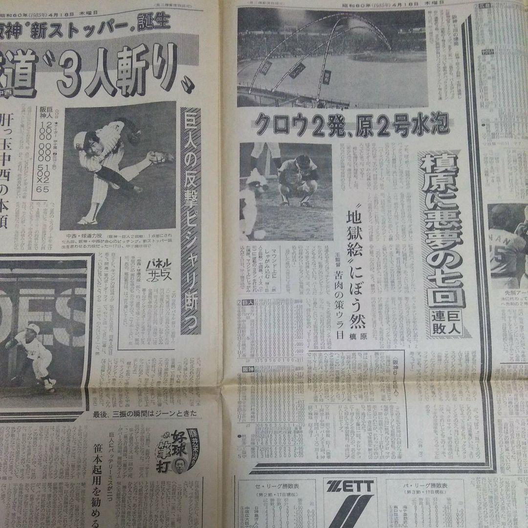 バース・掛布・岡田 バックスクリーン３連発 サンスポ 昭和60年4月18日