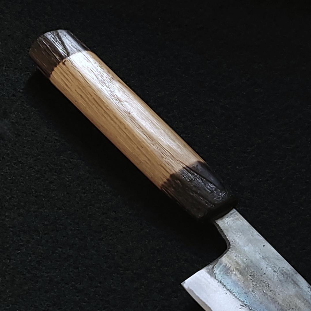 白紙1号 黒打 三徳包丁 165㎜ G9391 栗柄 月光作 １点物