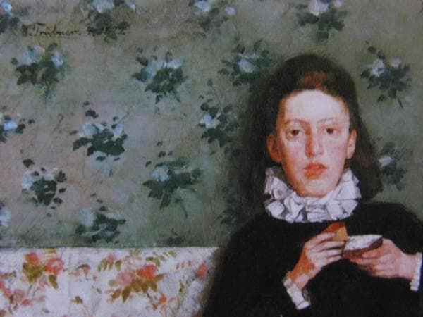 ヴィルヘルム・トリューブナー、ソファに座る少女、19世紀外国巨匠作家