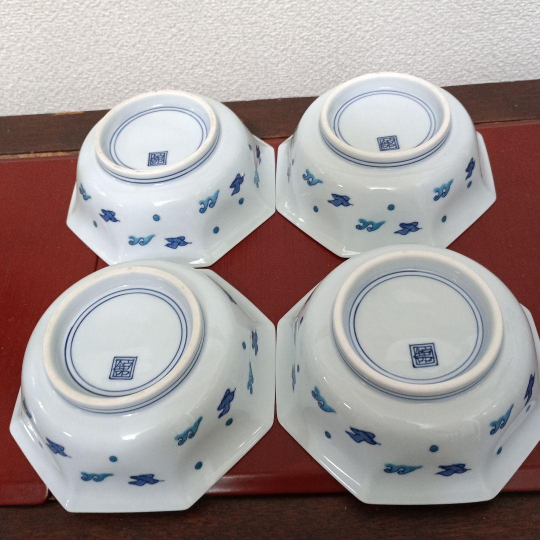 有田焼　館林弘明　鳥絵　八角皿　 4枚　保管品