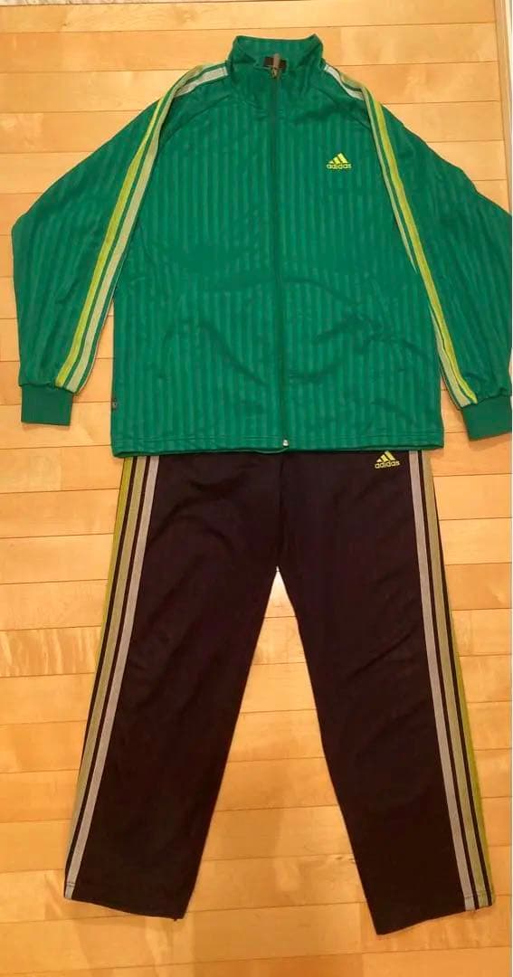 希少adidas ジャージ上下セット Lサイズ グリーン/ネイビーグラデーション
