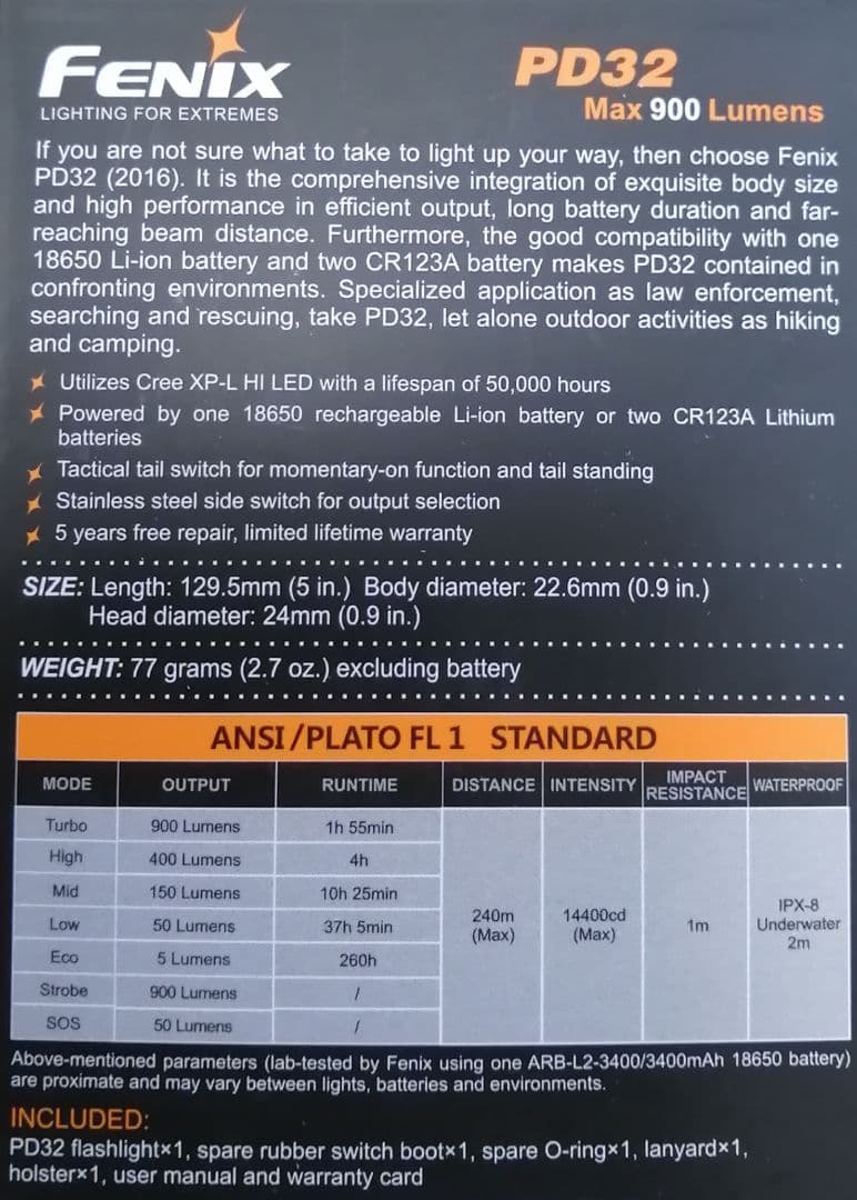 Fenix PD32 2016EDITION　懐中電灯