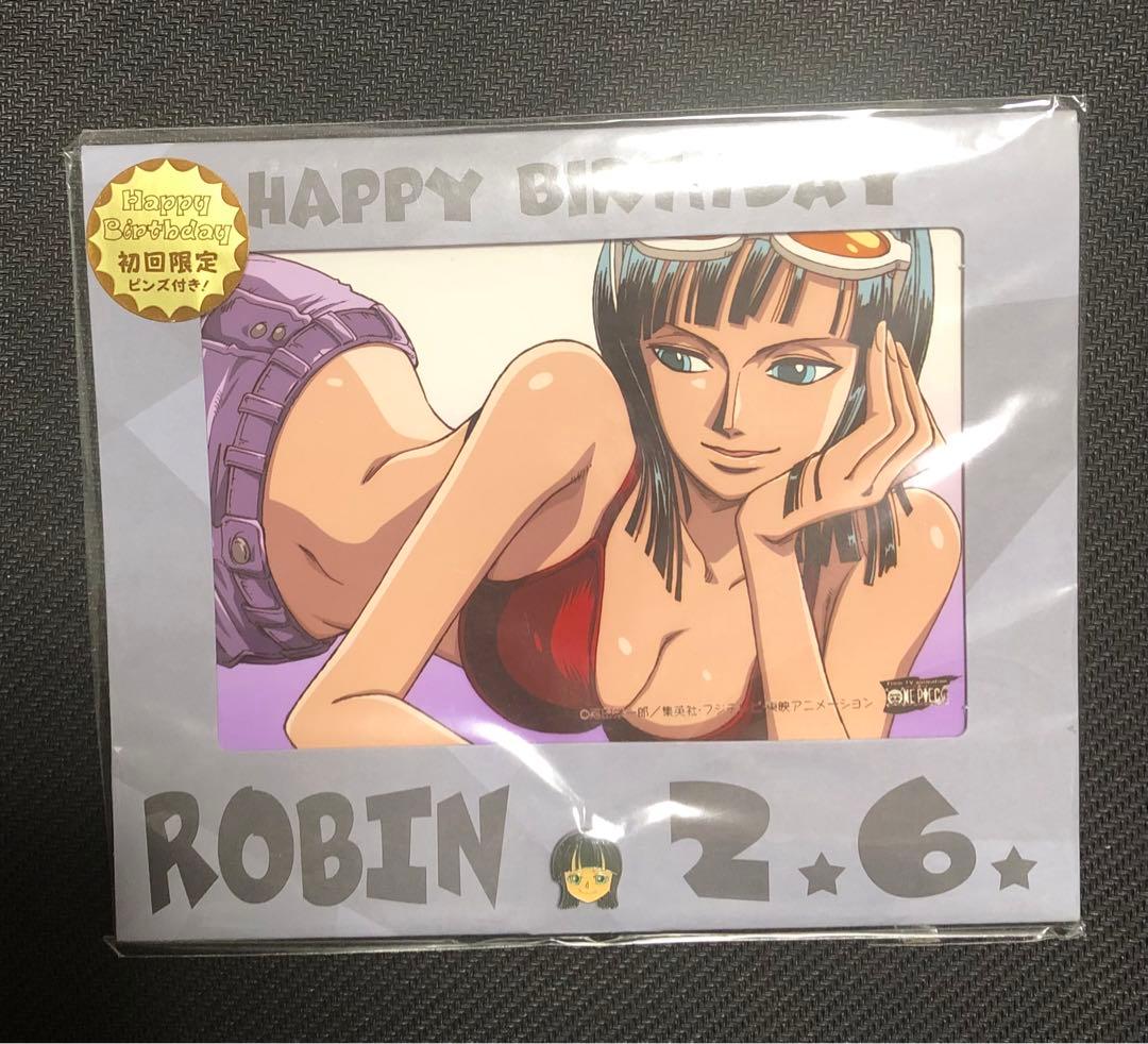 希少 未使用 初回限定 ワンピース ロビン バースデー ブロマイド ピンズ付き