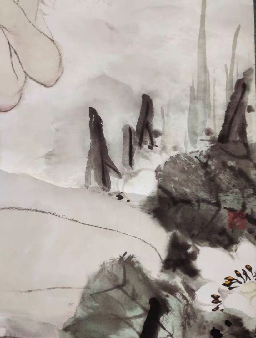 中国現代 人物画 掛け軸｜何家英《露花図》 美人画 水墨彩色｜大幅 中堂 和室