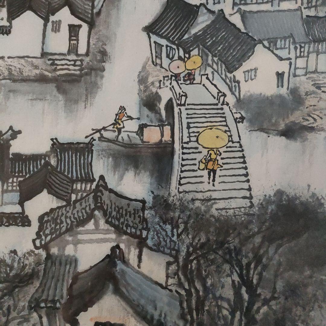 作者不詳　直筆大判山水水墨画『上海景勝地　江南水郷』