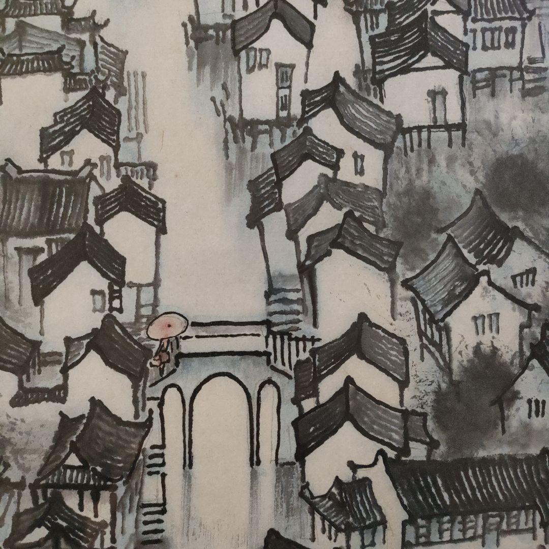 作者不詳　直筆大判山水水墨画『上海景勝地　江南水郷』