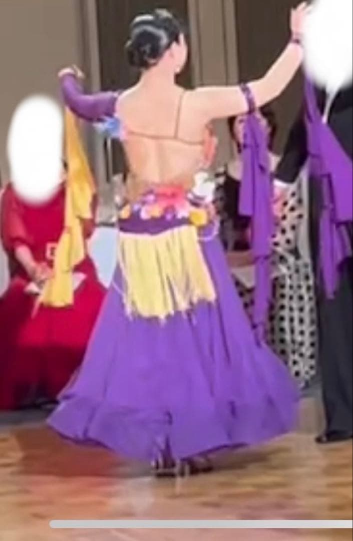 社交ダンスドレス 紫色 フリンジ 花