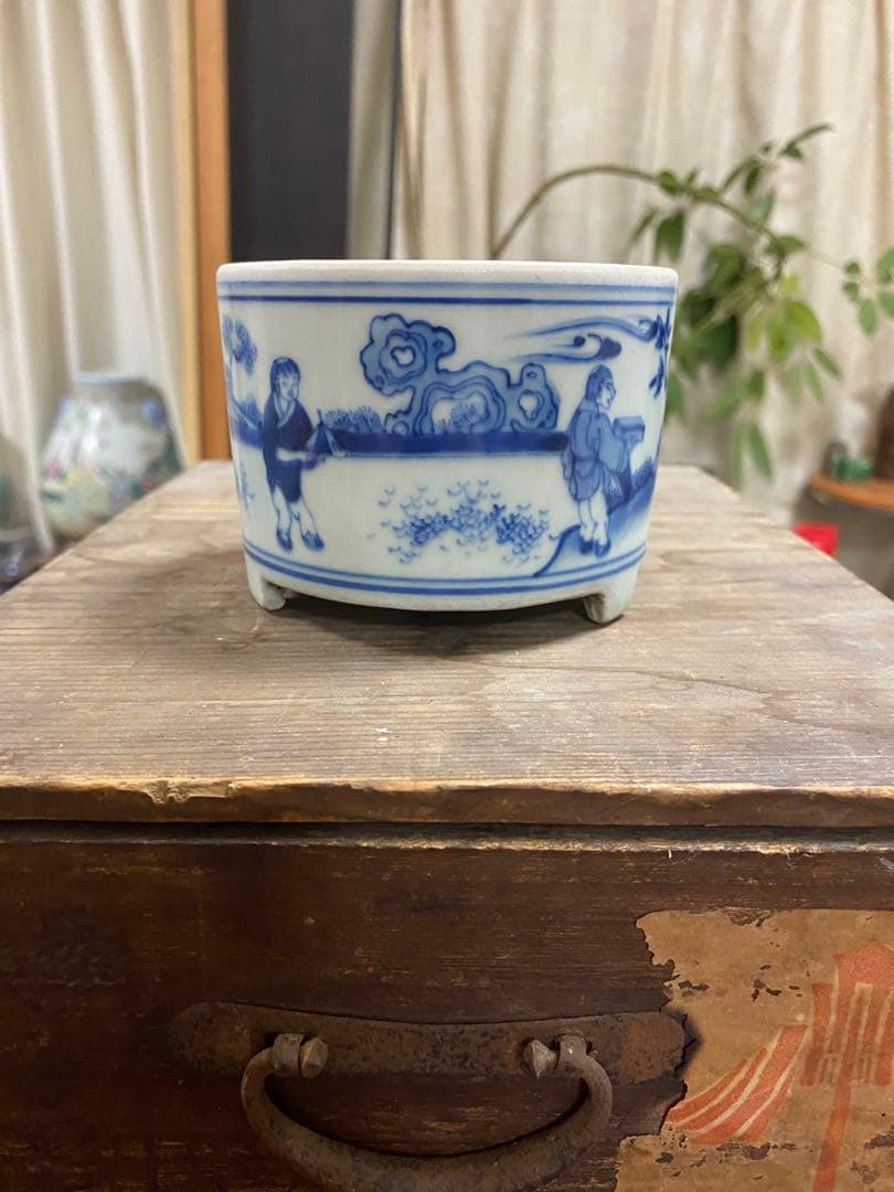 染付 明時代 人物 唐物 青花 香炉