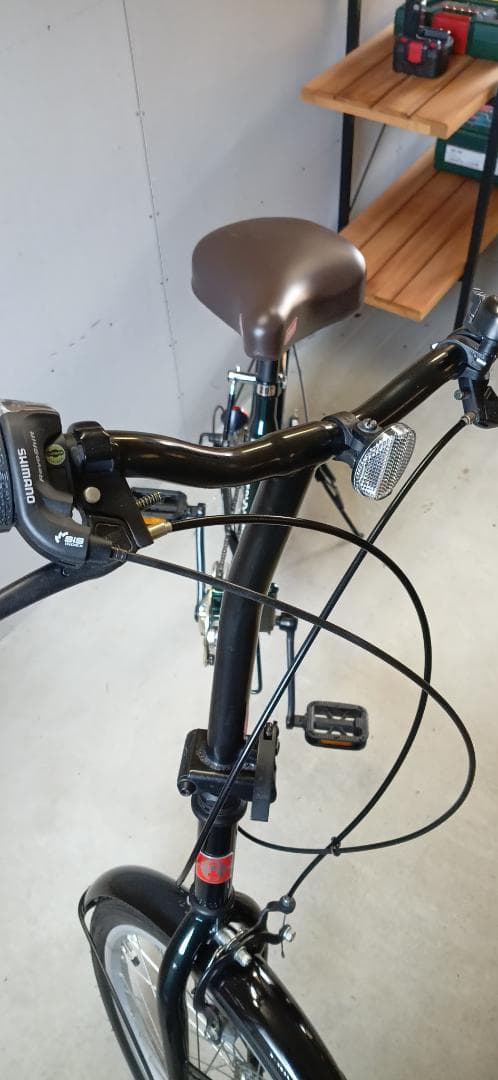 折りたたみ自転車 ダークグリーン 茶色サドル