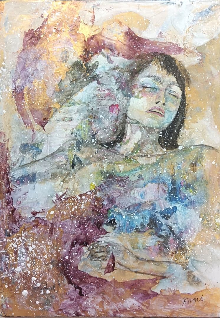 美人画 抽象 現代アート 水彩 アナログアート 原画 木製パネル
