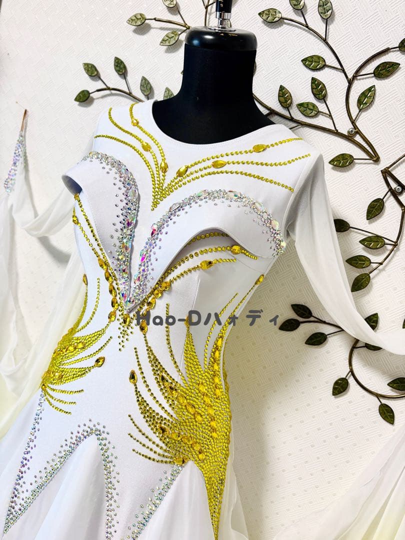 新品★ダンスドレス★スタンダード★社交ダンス★競技会★パーティー★イェロー白