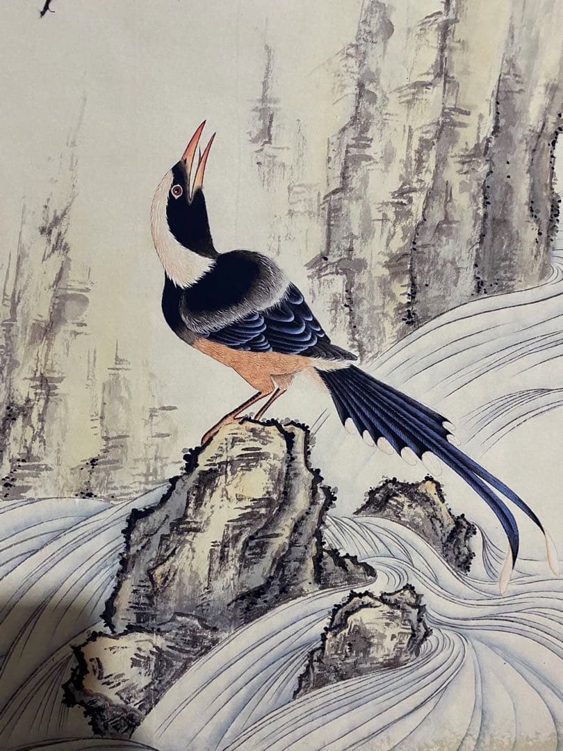 沈銓 山溪鹊呜图 中国画 掛け軸 水墨画 和室 玄関 茶室 壁掛け 美術品