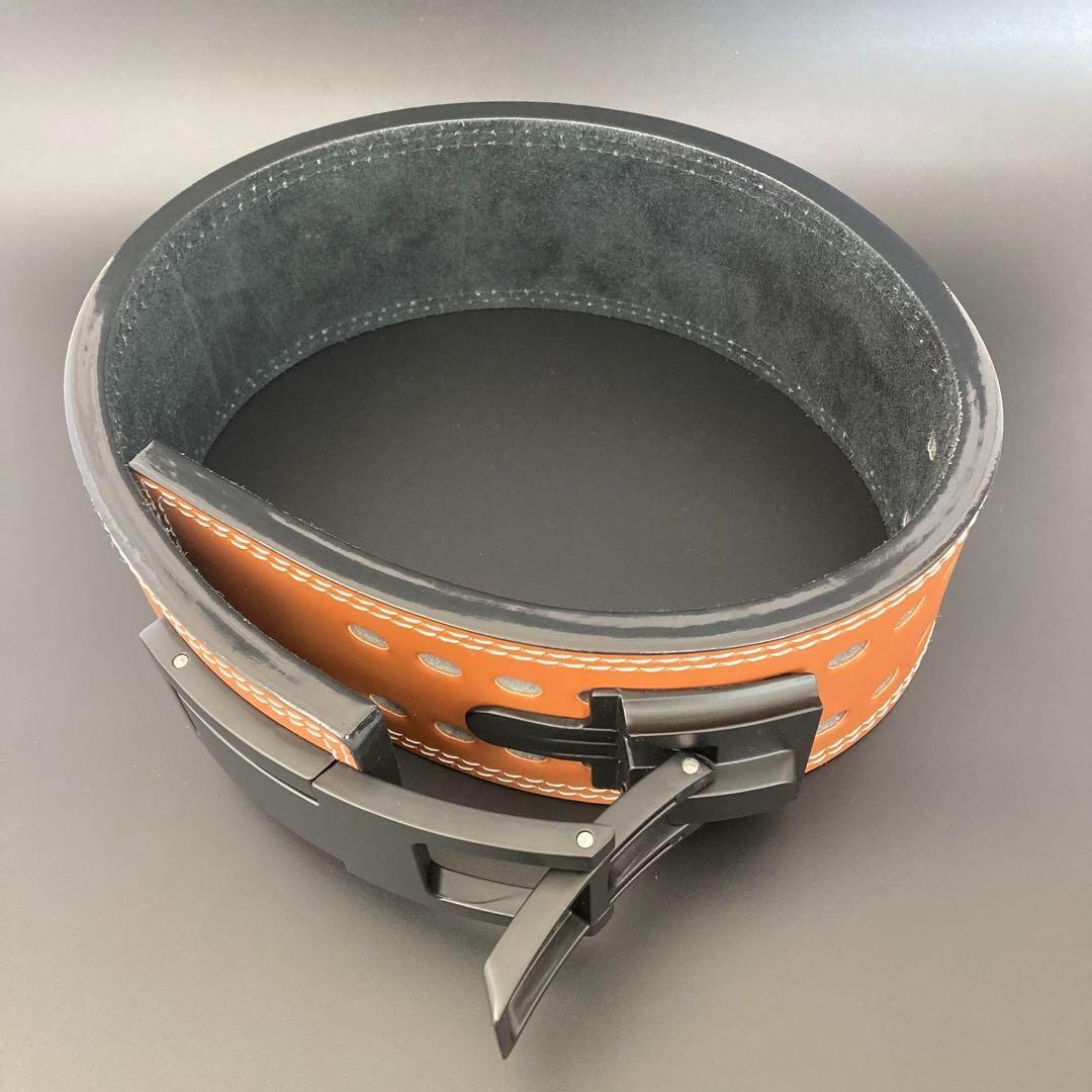 パワーベルト レバーアクション Mサイズ ワンタッチ可変式 本革 茶 バックル黒