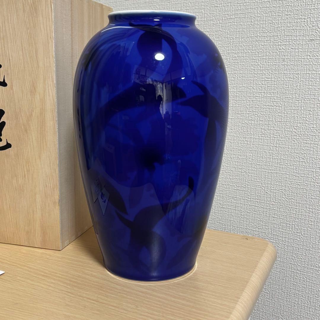 未使用　有田焼 香蘭社 染カトレア　花瓶 花器 フラワーベース　花びん　花台付