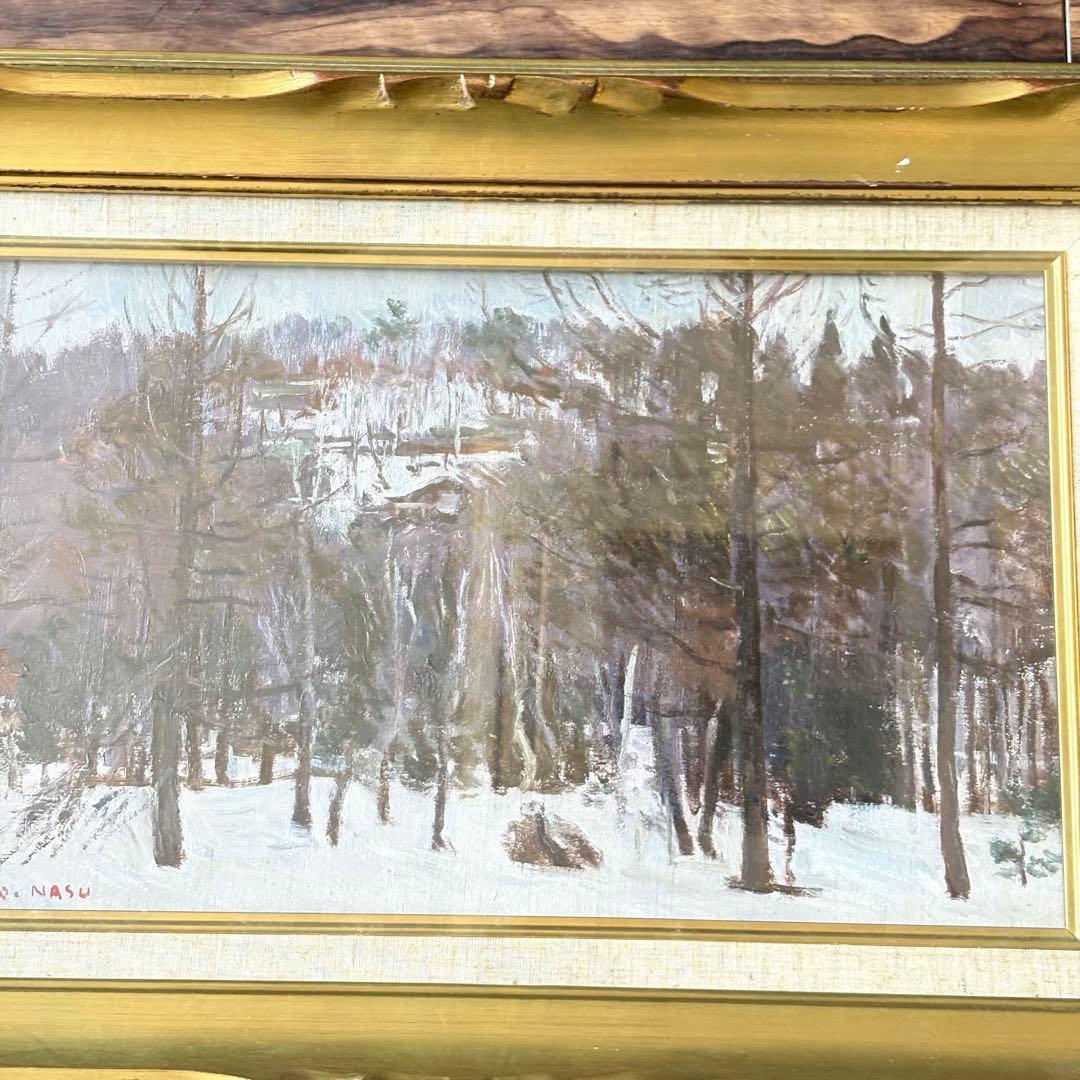 那須日都夫「信州野尻湖畔にて」油彩 M6 ルサロン会員 裏板無し 油絵 油画