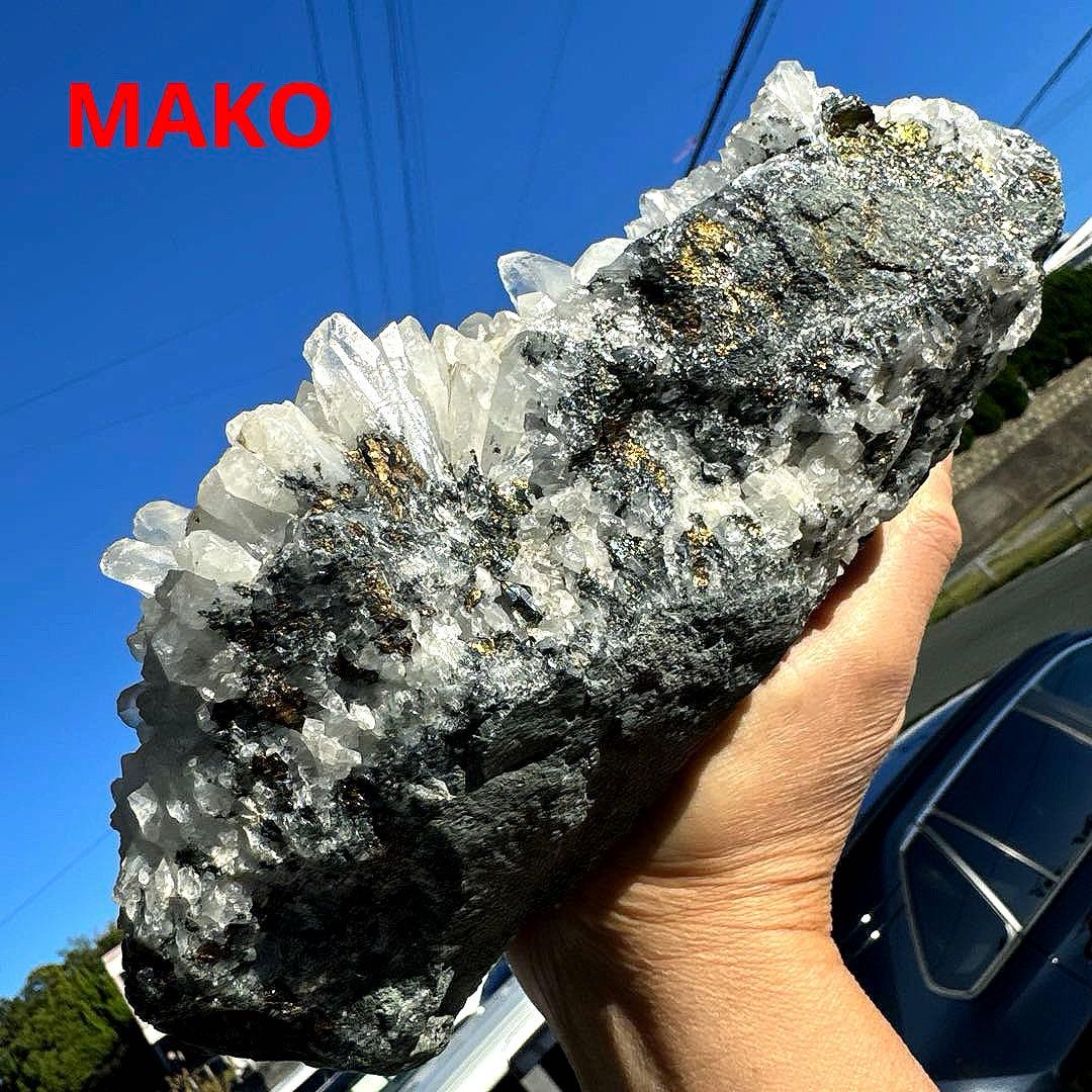 M1859☆パイライト共生水晶クラスター2.8Kg☆尾去沢鉱山産☆N51001