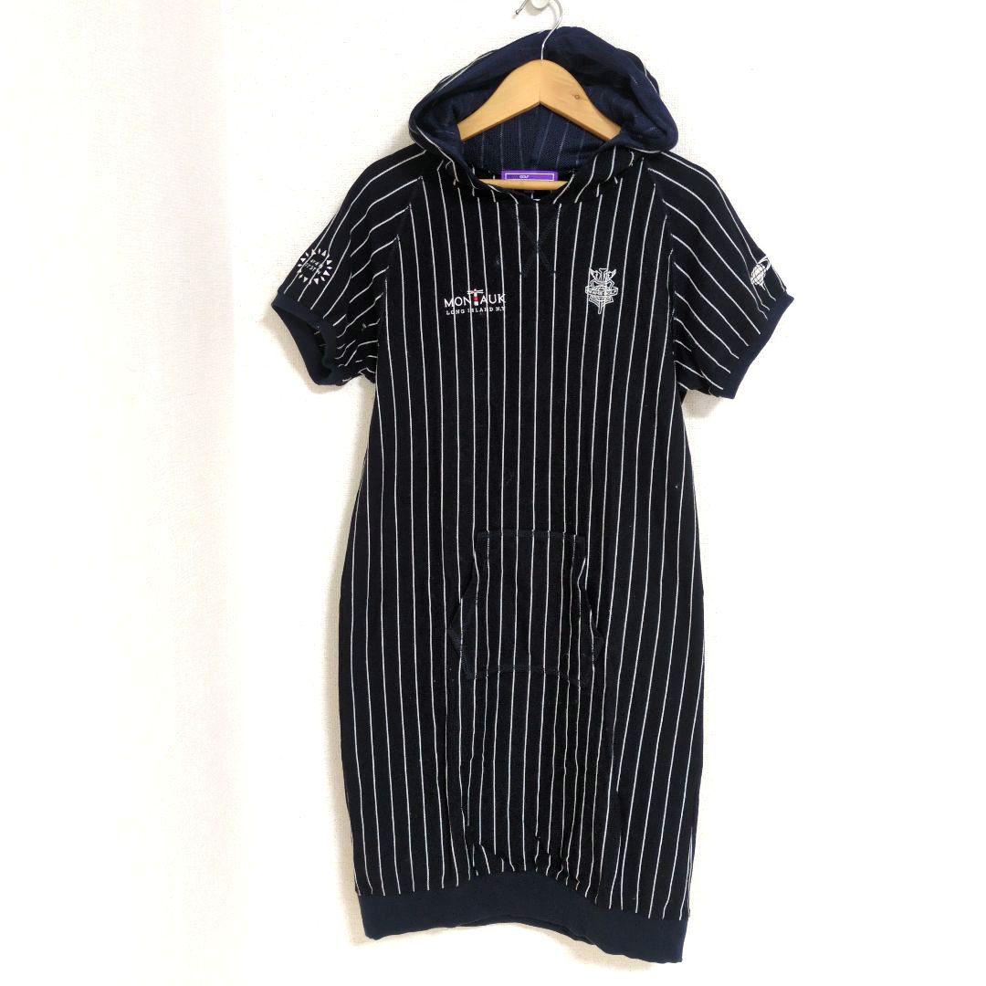 美品 BEAMS GOLF ビームスゴルフ ストライプ フードワンピース M 紺