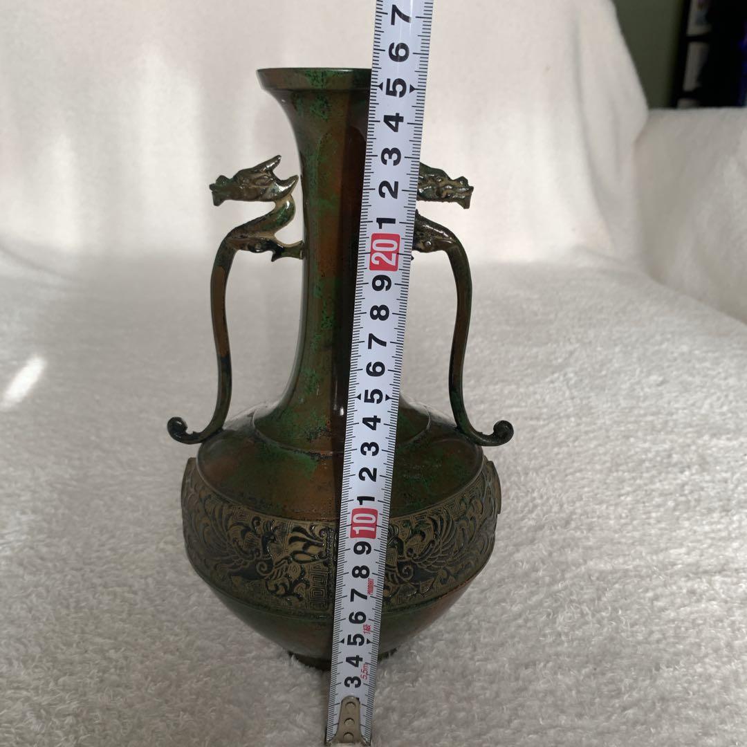 高岡銅器 銅製花瓶 竜耳瑞鳥