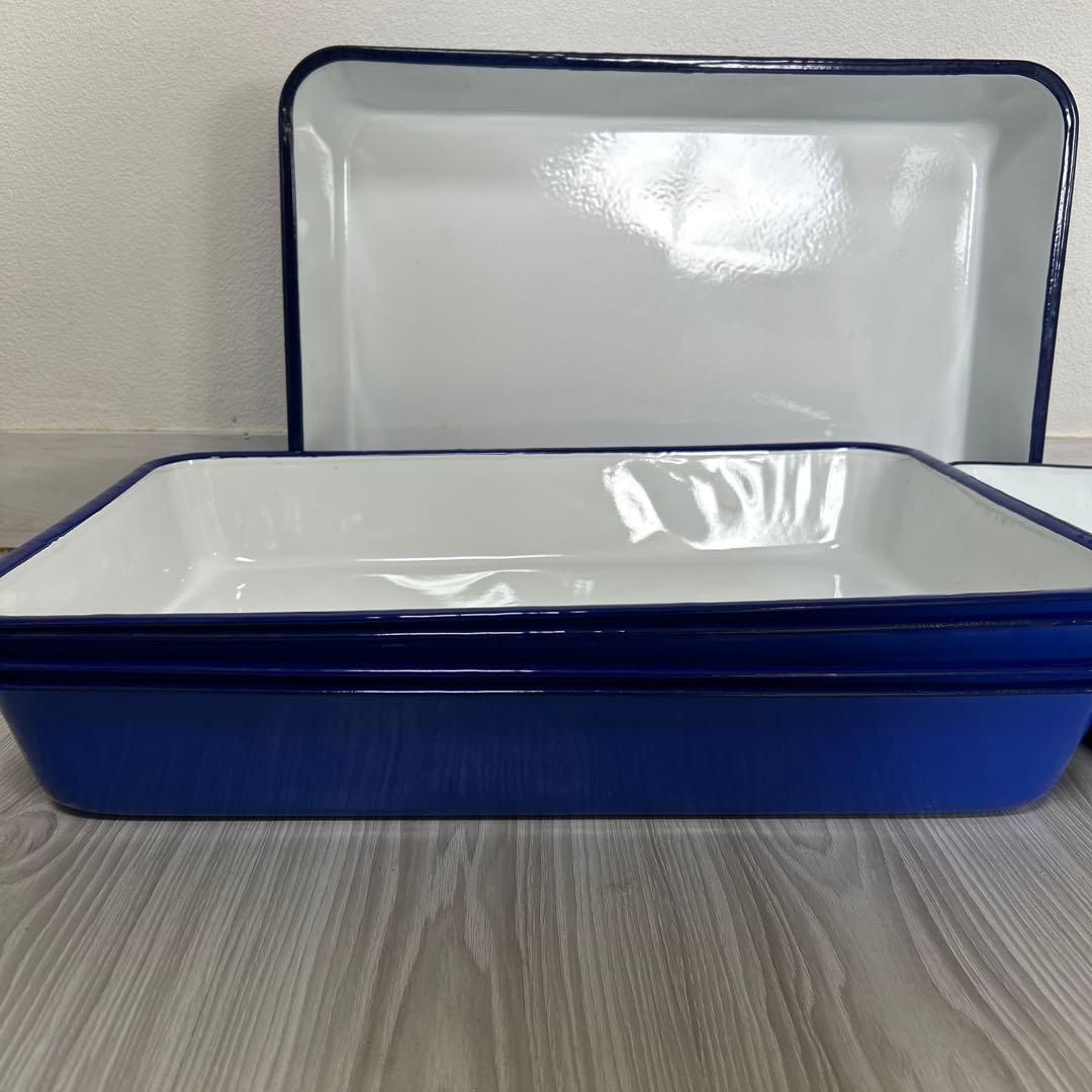 ホーローバット１0枚セット　食品トレイ 小物入れ インテリア ブルー レトロ