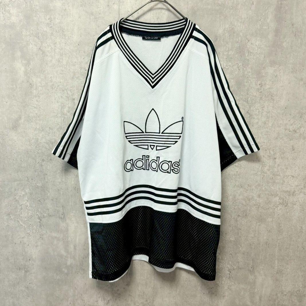✴️adidas　90s　両面トレフォイル　ゲームシャツ　メッシュ素材　半袖