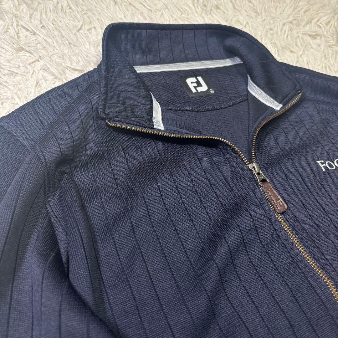 ◎極美品 FOOTJOY ゴルフ ニット ジップアップ レザー使い ロゴ刺繍L