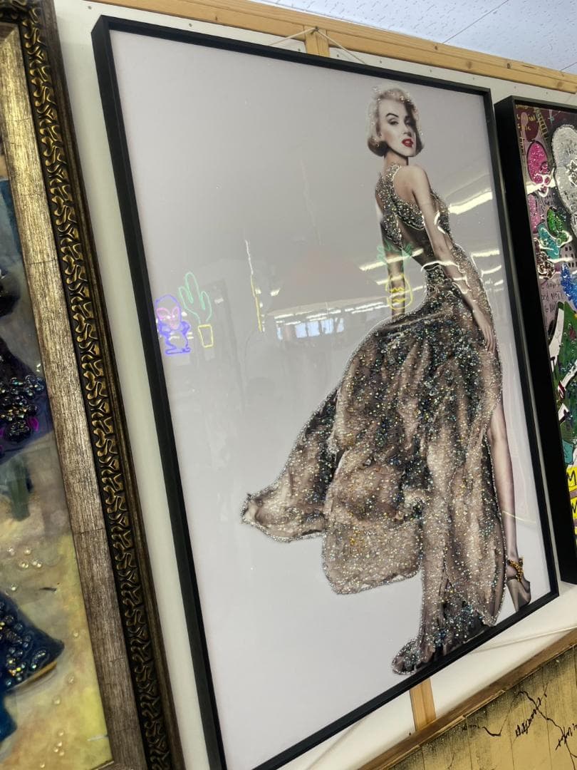 水晶絵　アートパネル　マリリンモンロー　額絵　額縁　絵画　アート　ゴールド　壁掛