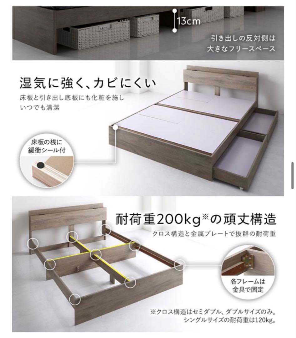 RASIK 木製シングルベッドフレーム USBポート付き