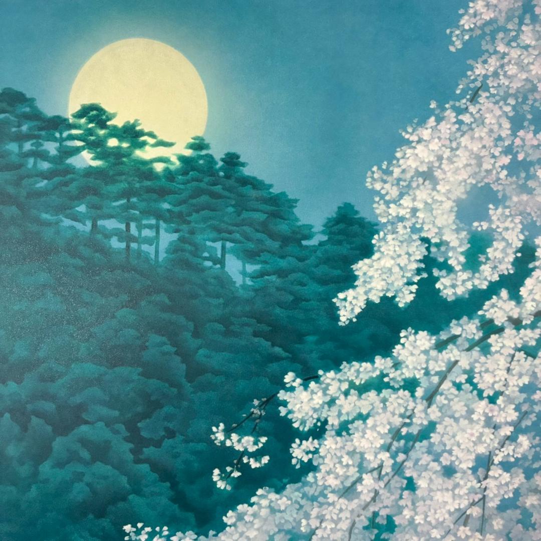 美品 東山魁夷「宵桜」リトグラフ 新復刻画 保証書・東山すみ承認印有 有名画家
