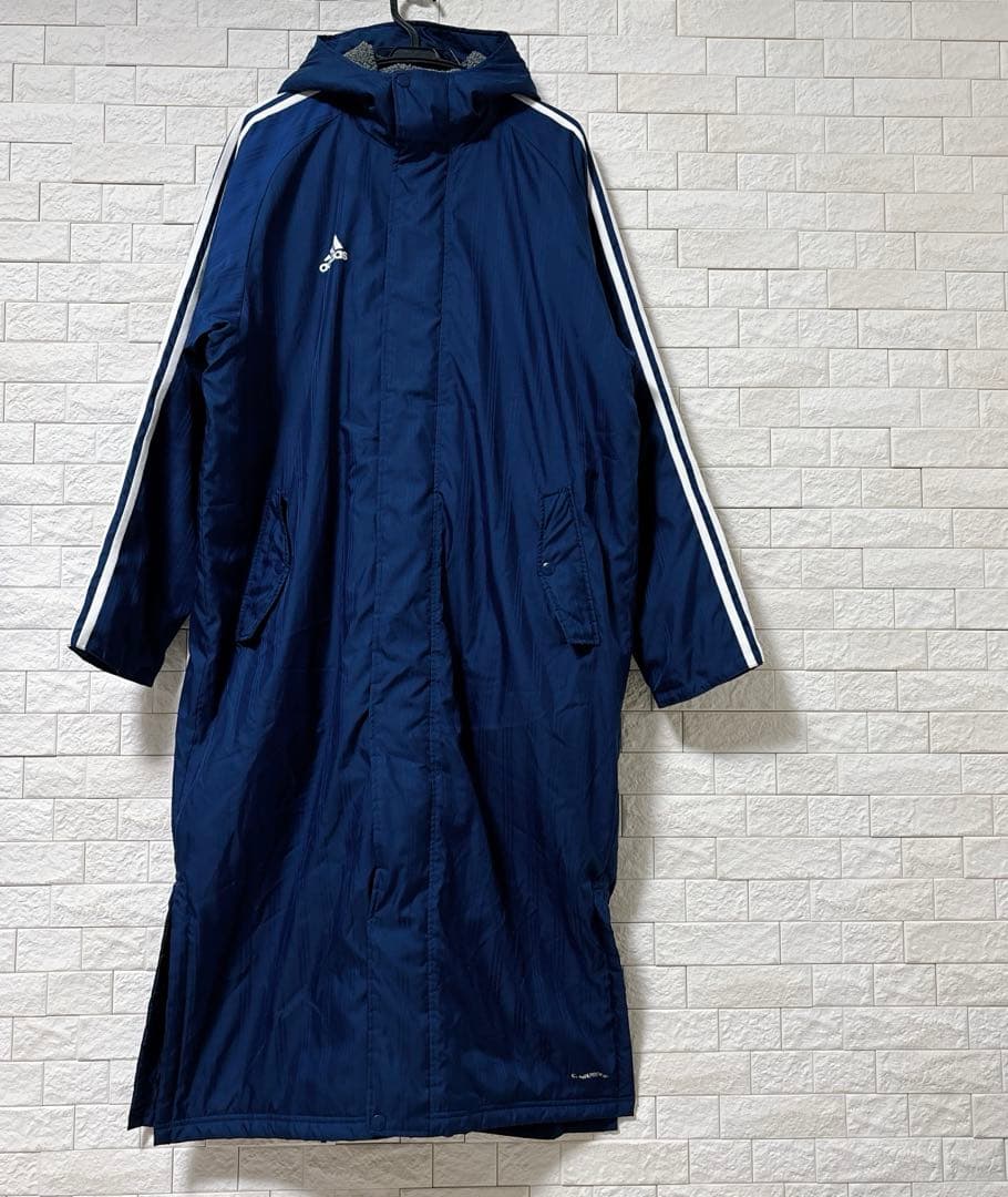 adidas アディダス 裏ボア ベンチコート ロング ネイビー L