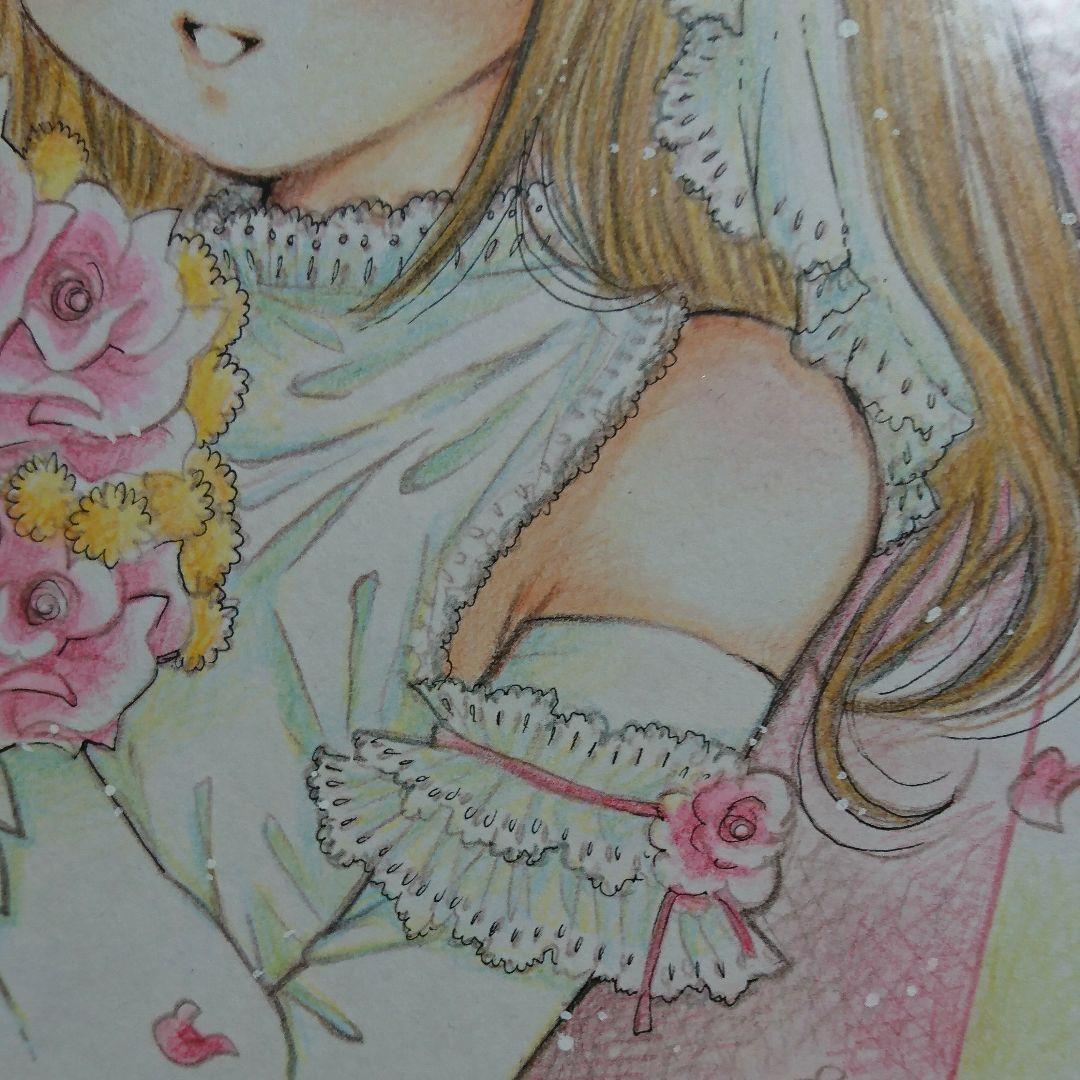 不明 美少女直筆イラスト色紙 コミックマーケット 手描きイラスト ウエディング