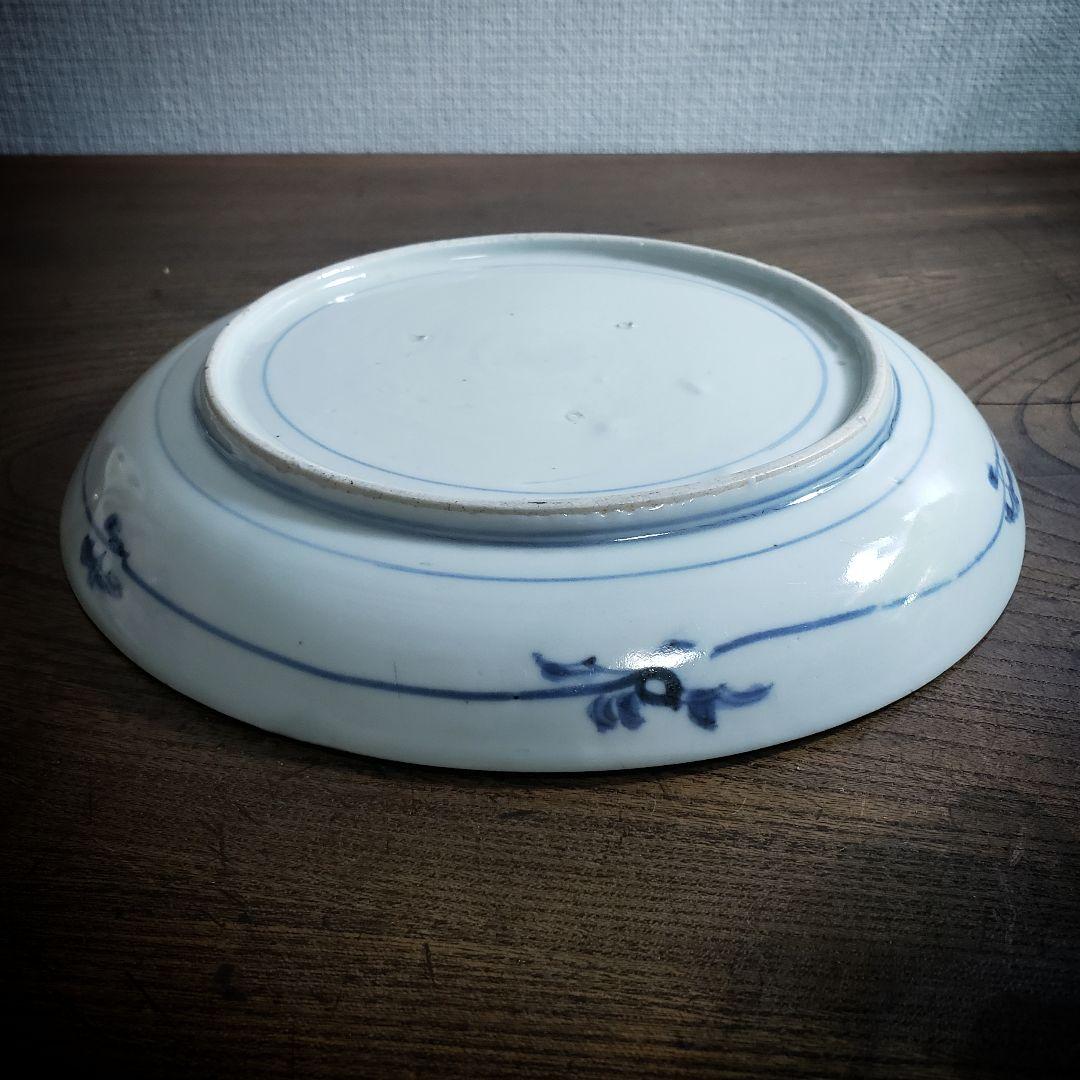 皿　古伊万里　江戸　五弁花　雲　唐草　染付　珍品