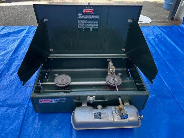 【Coleman】ツーバーナー 414【廃盤希少品】・鉄板・じょうご・収納ケース