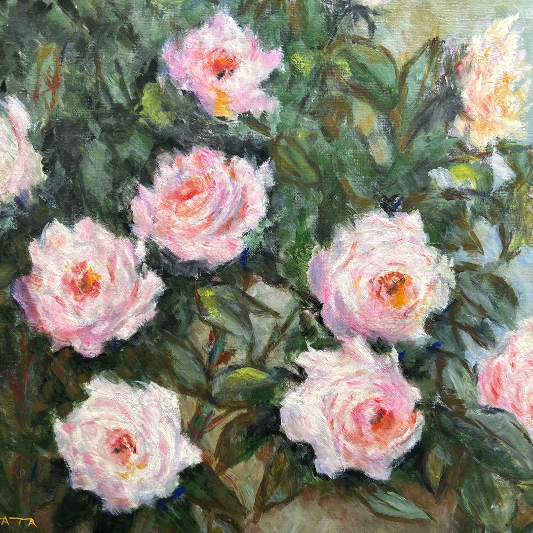 薔薇　油彩画　サイズF10 ピンク薔薇